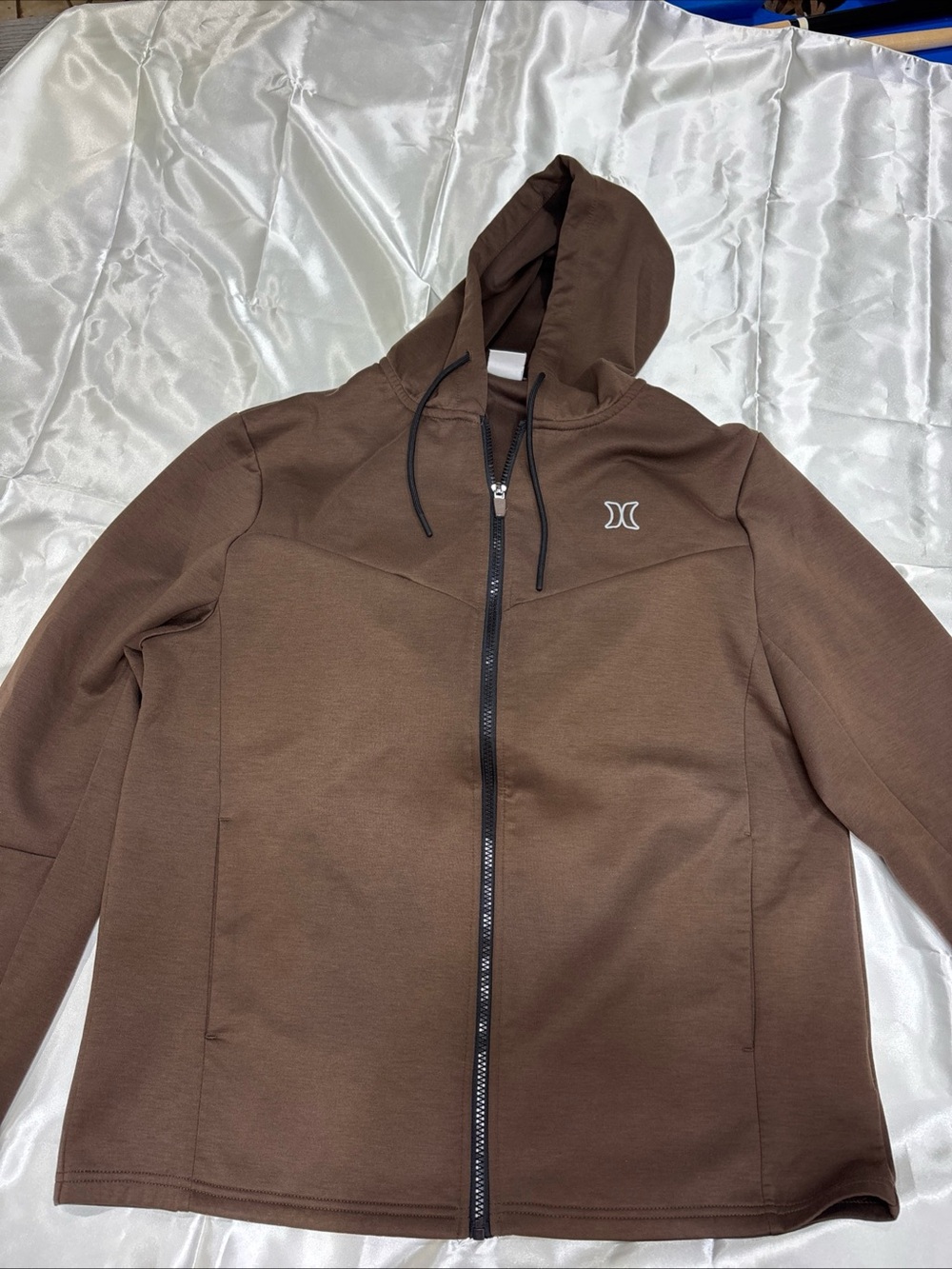 Hurley Men's Brown Full-Zip Hooded Performance Jacket with Logo